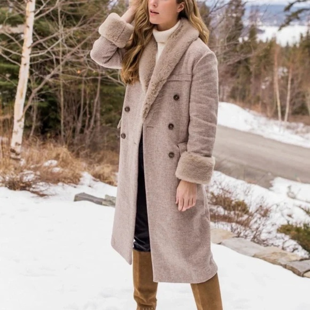 Reformation Coat with Fur Trim XS